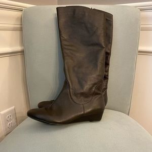 Brown tall wedge boots